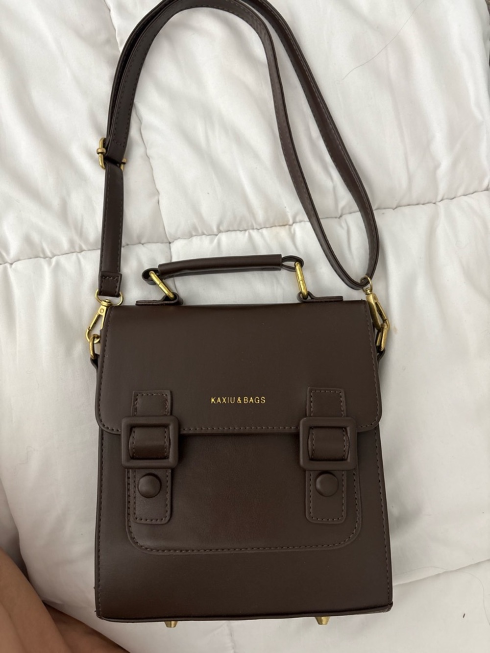 Kaxiu & Bags Dark Brown Leather Crossbody Bag